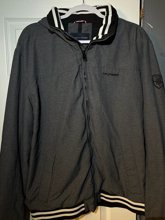 Tommy Hilfiger Other - Tommy Hilfiger Charcoal Gray Hooded Varsity Bomber Jacket